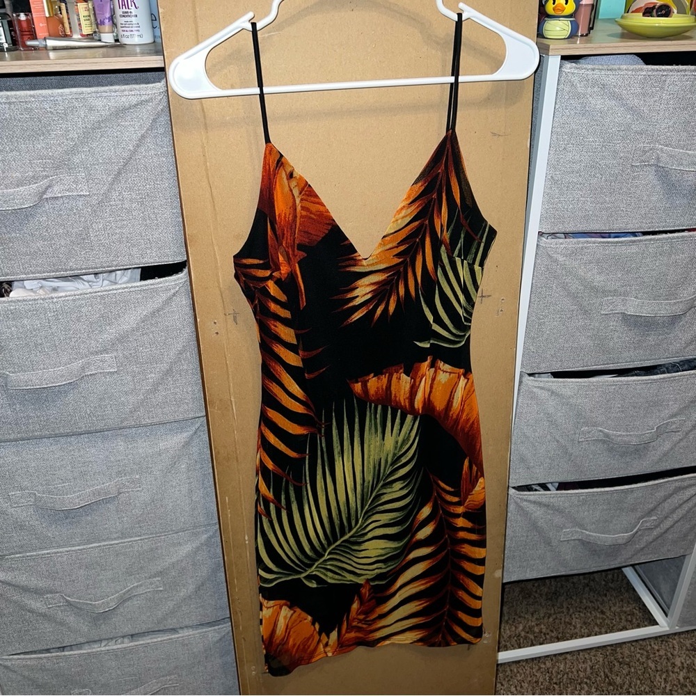 Windsor Black and Orange Leaf Print Dress